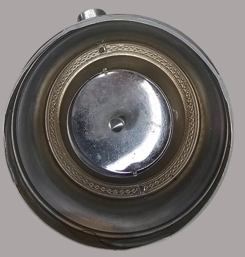 Posacenere vintage anni 70 art deco base in rame verniciato nero con piano cromato - Foto 11 di 11