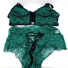 Unbranded Womens Size XL Green Black Lace Top Bottom Sexy Lingere Set