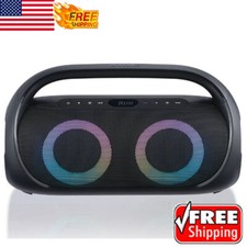 Portable FM Boombox W/ LED Lighting USB Charging Port Handle Party Waterproof US