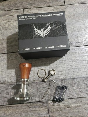 KNODOS 58.5mm Tamper with Walnut Handle Self-Leveling & Double Spring Loaded...