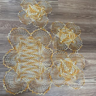 Lot Of 3 Vintage Gold And Off White Doilies