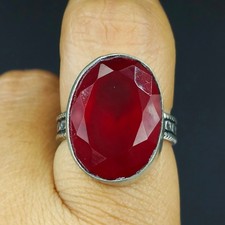 Natural Red Garnet Gemstone Handmade 925 Sterling Silver Ring Size-8 US