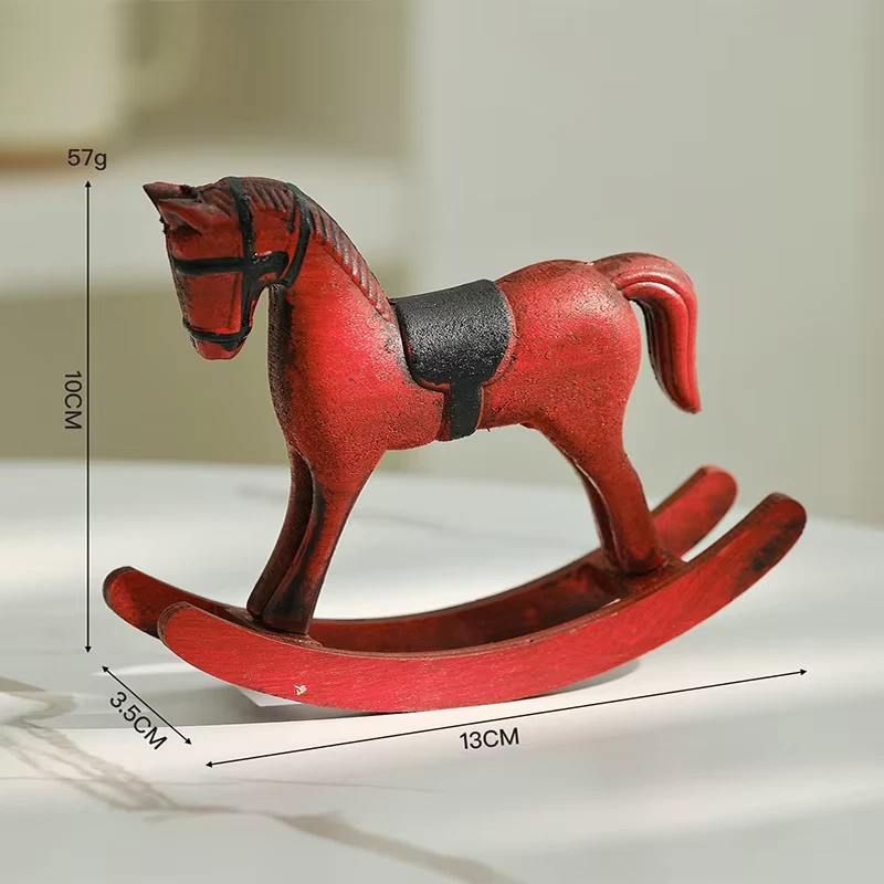 Caballo mecedor de madera retro nórdico decoración de escritorio equilibrio arte adorno miniatura roc Foto 2 de 4