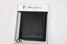 Robert Graham Magada Black Genuine Leather Trifold Wallet NIB $78 RG208338
