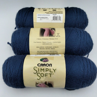 3 x Caron Simply Soft 100% Acrylic Yarn 6 oz each DK COUNTRY BLUE Sz 4 ~ 945 yds