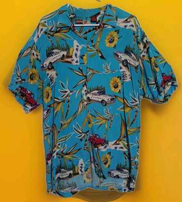 Vintage Thumbs Up Men's Hawaiian Shirt Size Large Tropical Floral 100% Rayon 