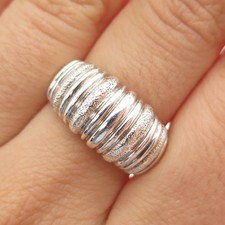 925 Sterling Silver Vintage Modernist Ribbed Dome Ring Size 7