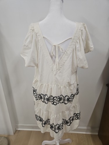 Old Navy besticktes Midi Swing Kleid XL Damen Blumen creme Boho Babydoll Rüschen - Bild 7 von 9
