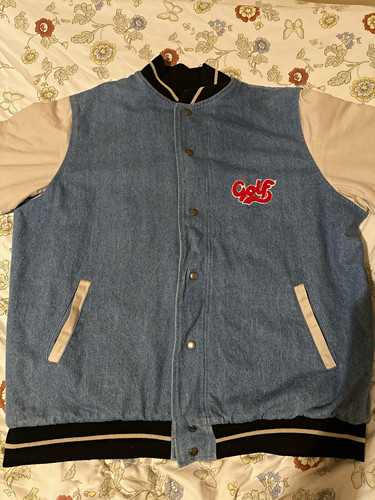golf wang unreleased script denim varsity jacket