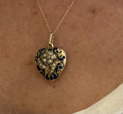 Rare Antique Victorian 14k  Blue Enameled Puffy Heart Locket Charm Or Pendant