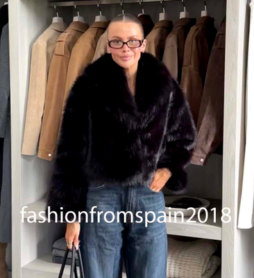 ZARA NEW WOMAN SHORT FAUX FUR LAPEL COLLAR COAT JACKET BLACK XS