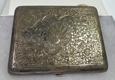ANTIQUE PERSIAN SOLID SILVER CIGARETTE CASE RARE VINTAGE 135.5 GRAM PEACOCK