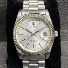 RARE CYMA President Day Date Automatic 25 Jewels Silver Dial Watch Vintage Men
