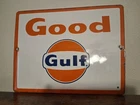 Vtg 1960s GULF Good Gulf Gasoline Porcelain Gas Pump Plate Sign Service Station