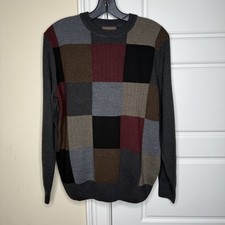 Dockers Acrylic Multicolor Block Sweater Crewneck Knit Black Gray Brown Small