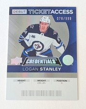 2020-21 Upper Deck Credentials /999 Debut Ticket Access #85 Logan Stanley Jets 
