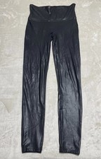 Spanx Leggings Pants Womens Size Large Solid Black Pull On Shiny