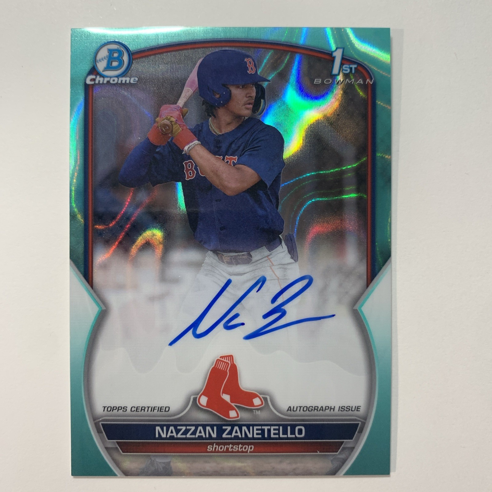 2023 BOWMAN DRAFT CHROME NAZZAN ZANETELLO AUTO AQUA LAVA REFRACTOR /199 CDA-NZ