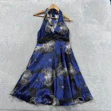 Speechless Halter Flare Dress Women 9 Blue Black Floral Y2K Vtg 90s Midi