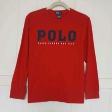 Polo Ralph Lauren T-Shirt Spell Out Logo Boy's Youth Large Tee Red Long Sleeve