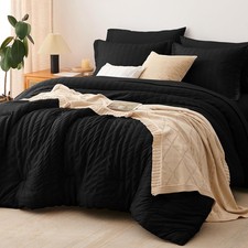 CozyLux King Size Comforter Set Black Seersucker 7 Pieces Bed in King,
