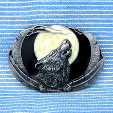 Wolf Belt Buckle Howling Moon Dog Spirit Animal Pathfinder Vtg Siskiyou .CPA883
