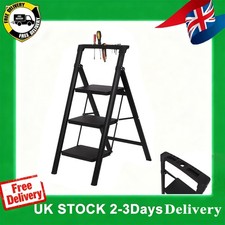 3 Step Ladder with Tool Tray Folding Sturdy Step Stool Anti-Slip Loading 150kg