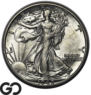 1942 D Walking Liberty Half Dollar Mint Luster Near Gem BU