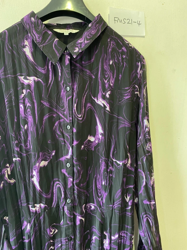 Zusammen Knopf Front Wirbel Druck Maxi Kleid In Lila UK 22 Plus (FMS21-4) - Bild 3 von 4