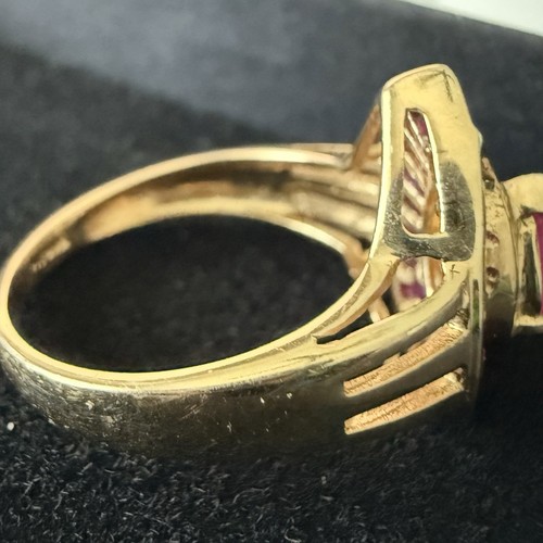 VTG Solid 14K Yellow Gold Ruby Teardrop Ring 19 Genuine Rubies Signed BCAS 4g - Picture 8 of 11