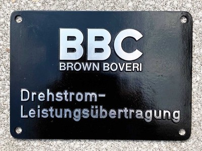 Original Lokschild / Fabrikschild ''BBC Brown Boveri'', 21 x 30 cm