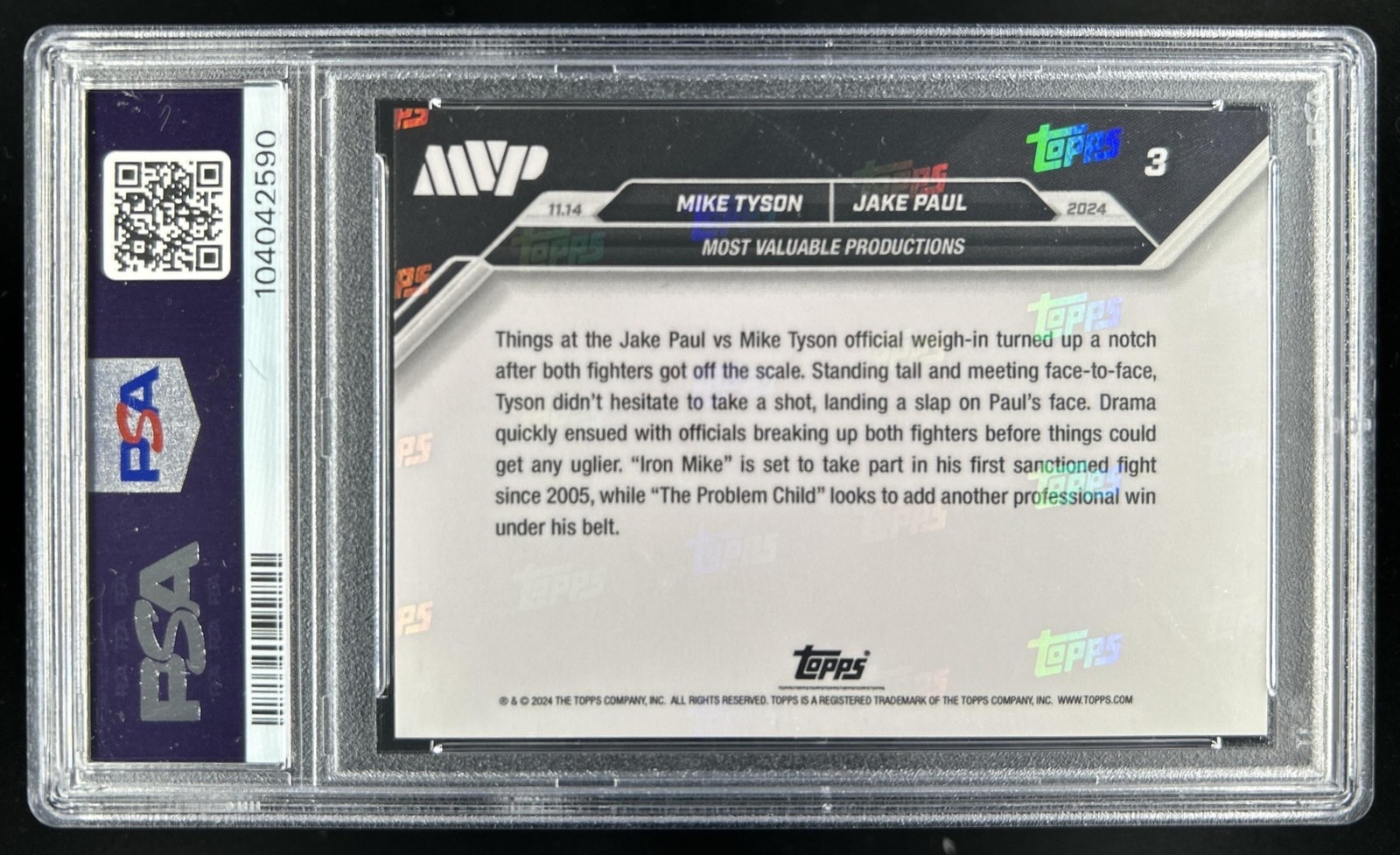2024 Topps Now Boxing Jake Paul Mike Tyson #3 PSA 9 view 2