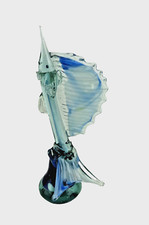 VTG 12" Murano Style Art Glass Sailfish Sword Fish Figurine in Blues- Hand Blown