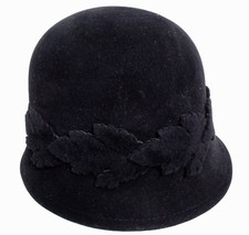no71 Philip Treacy Black Woolfelt Grape Leaf Cloche Hat One Size Vintage