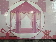 Kids Princess Castle Playhouse Tent for Girls with LED Star Lights Pink 55"x53"