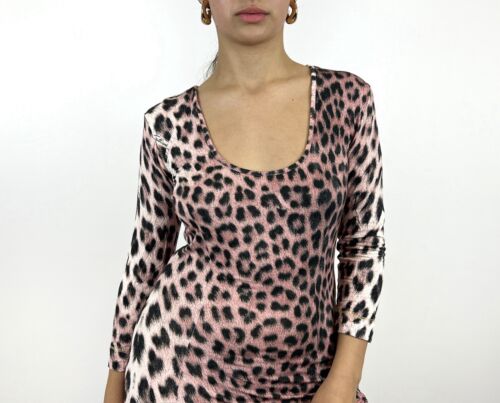 JUST CAVALLI Multicolor Leopard Print Long Sleeve Bodycon Midi Dress Size L - Picture 2 of 11