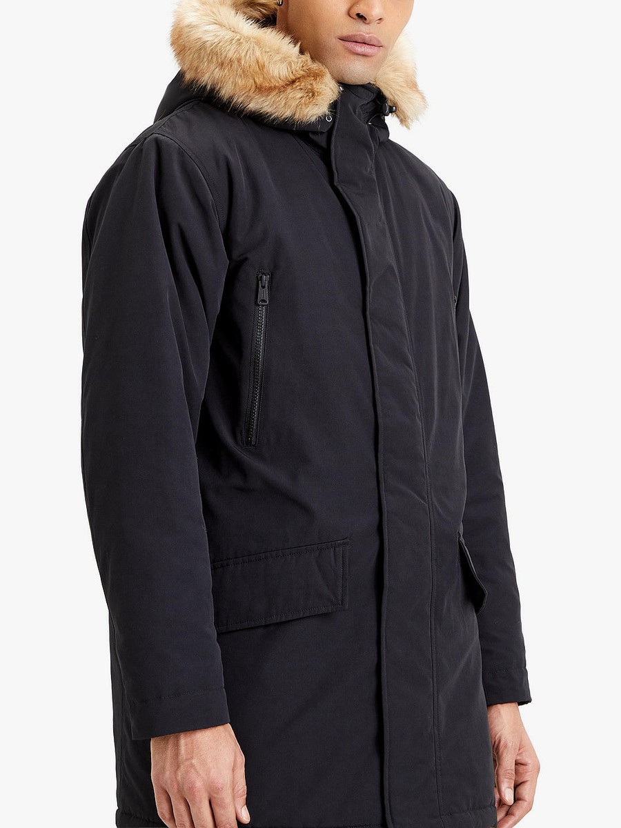 LEVIS Men's Woodside Fur Lined Hood Winter Utility Parka Jacket Coat Black  XXL