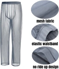 Men's Mesh See Through Tranparent Pajama Sheer Lounge Lightweight Sleepwear
