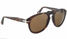 Nuovi occhiali da sole polarizzati PERSOL PO 649 24/57 52-20 montatura avana con lenti marroni