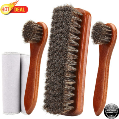 4-Piece Horsehair Shoe Brush Shine Kit, Shoe Polish Kit, Leather Shoes Boot