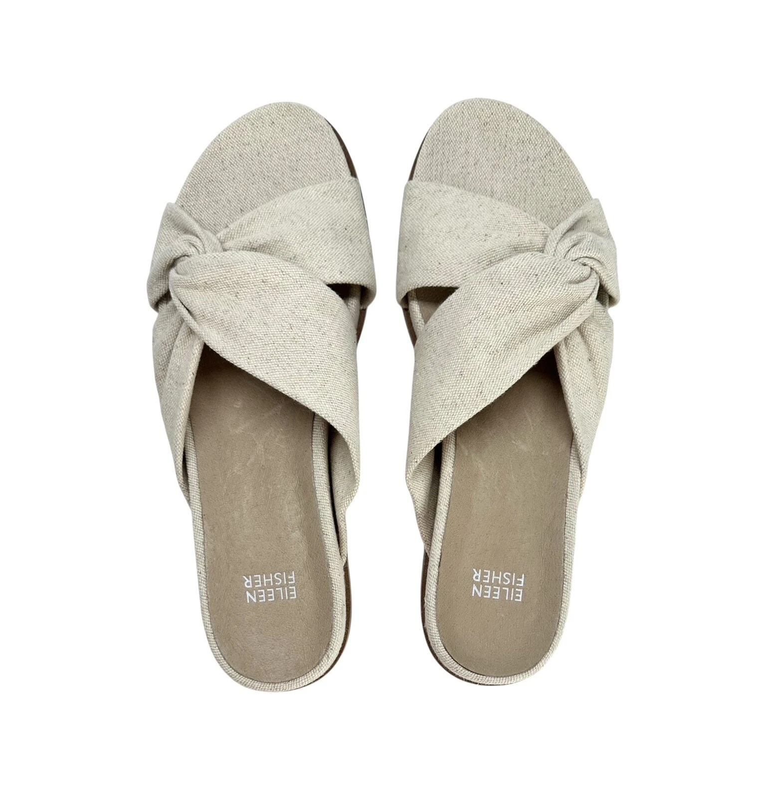 Eileen Fisher Women's Shoes Beige Fabric Dello Slide Sandals Size 9