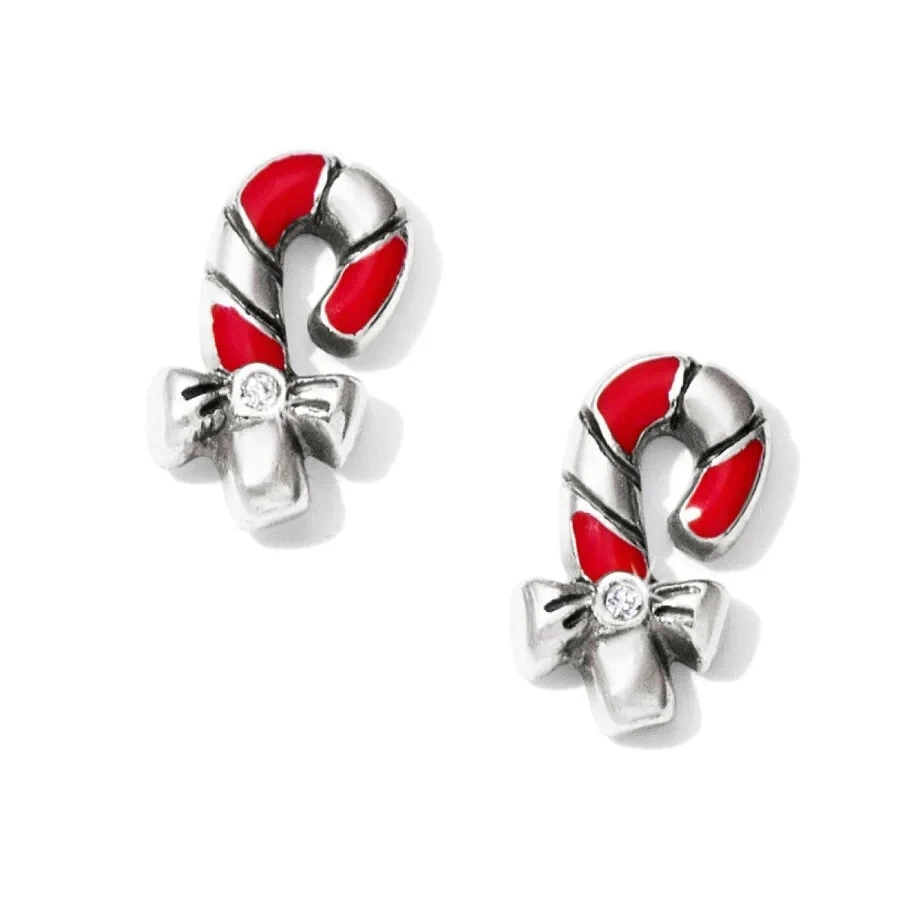 BRIGHTON Christmas Candy Cane Mini Post Earrings NWT Silver Red