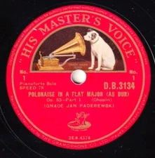 Paderewski. Chopin (Polonaise op. 53). HMV DB 3134. NM(-)