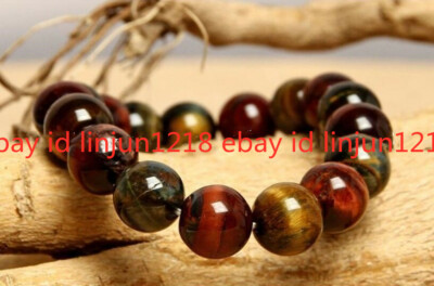 Natural 6mm 8mm 10mm 12mm 14mm Colorful Tiger's Eye Gems Bead Braclet 7.5''AAA