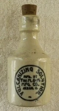 Vintage Vulcanizing Solution M&M Mfg. Co., Akron, Ohio Stoneware Bottle, Jug