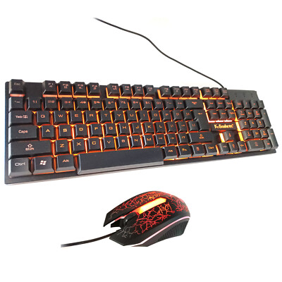 USB Wired PC Keyboard Mouse Combo Orange Backlit LED Keycaps Silent Ergonomic
