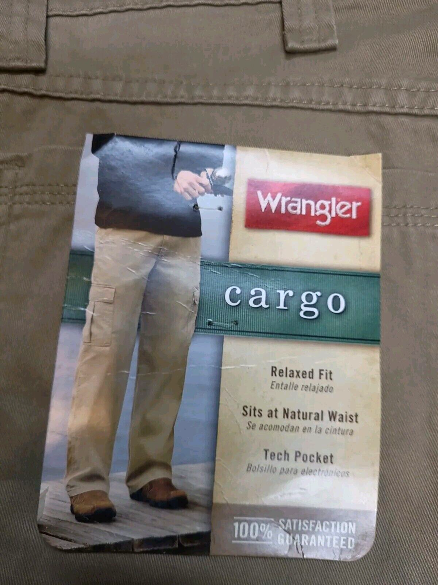 Wrangler Relaxed Fit Cargo Pants w/ Stretch Tech Pocket Men's 38X30 Beige  Khaki
