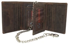 Men's RFID Blocking Chain Biker Vintage Leather Classic Trifold Wallet for Men