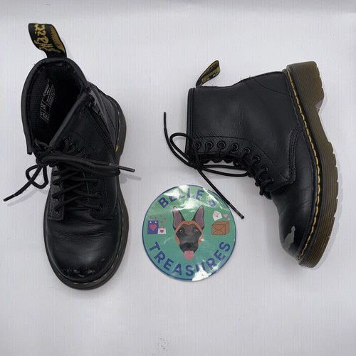 Dr. Martens Combat Boots Kids Youth Size 12 8 Eyelet Patent Leather Black Shoes
