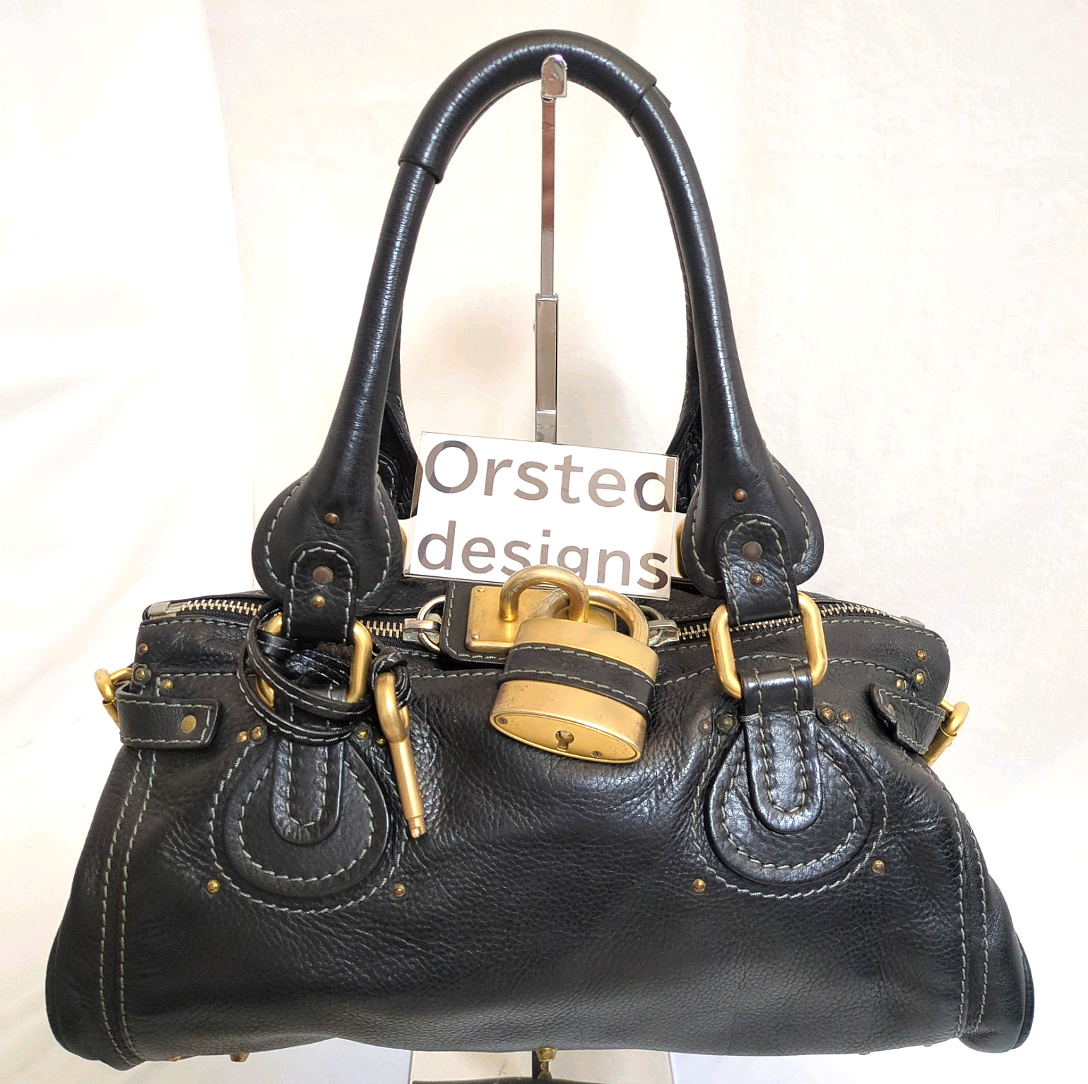 Chloe Paddington Handbag Shoulder Bag Key Padlock Black Leather w/DustBag Auth